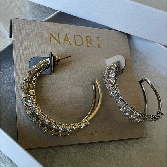 Nadri Isle Cubic Zirconia Crossed Hoop Earrings RHODIUM NWT - Picture 5 of 12